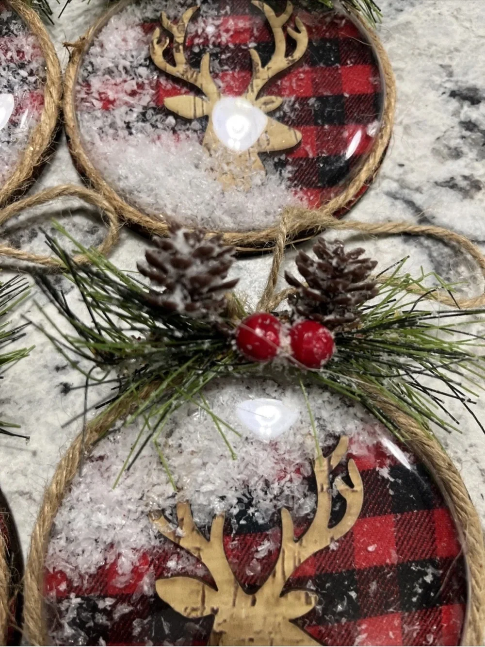 Rustic Red Buffalo Plaid Reindeer Holiday Ornaments - Set of 4